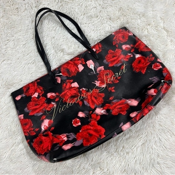 Victoria's Secret Large Red Floral Rose Tote Bag Limited Edition - Picture 2 of 16